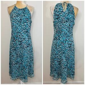 NWT Ann Taylor Silk Halter Midi Slip Dress Size 12 Blue Multi Lined Sleeveless